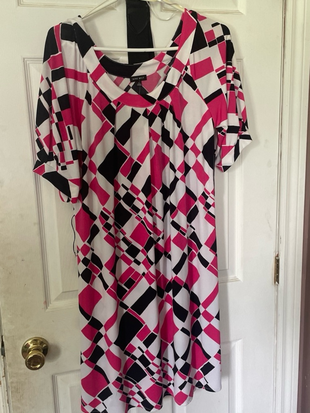 Nine West Pink Black and White Geometric Midi Dress